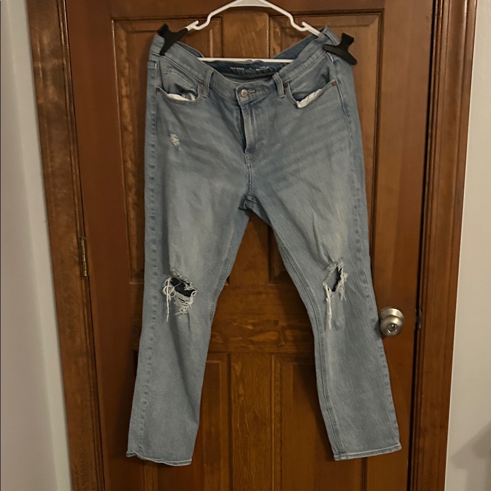 Old Navy Distressed Light Blue Straight Leg Jeans
